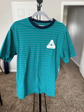 PALACE Teal and Navy Striped Logo Tee